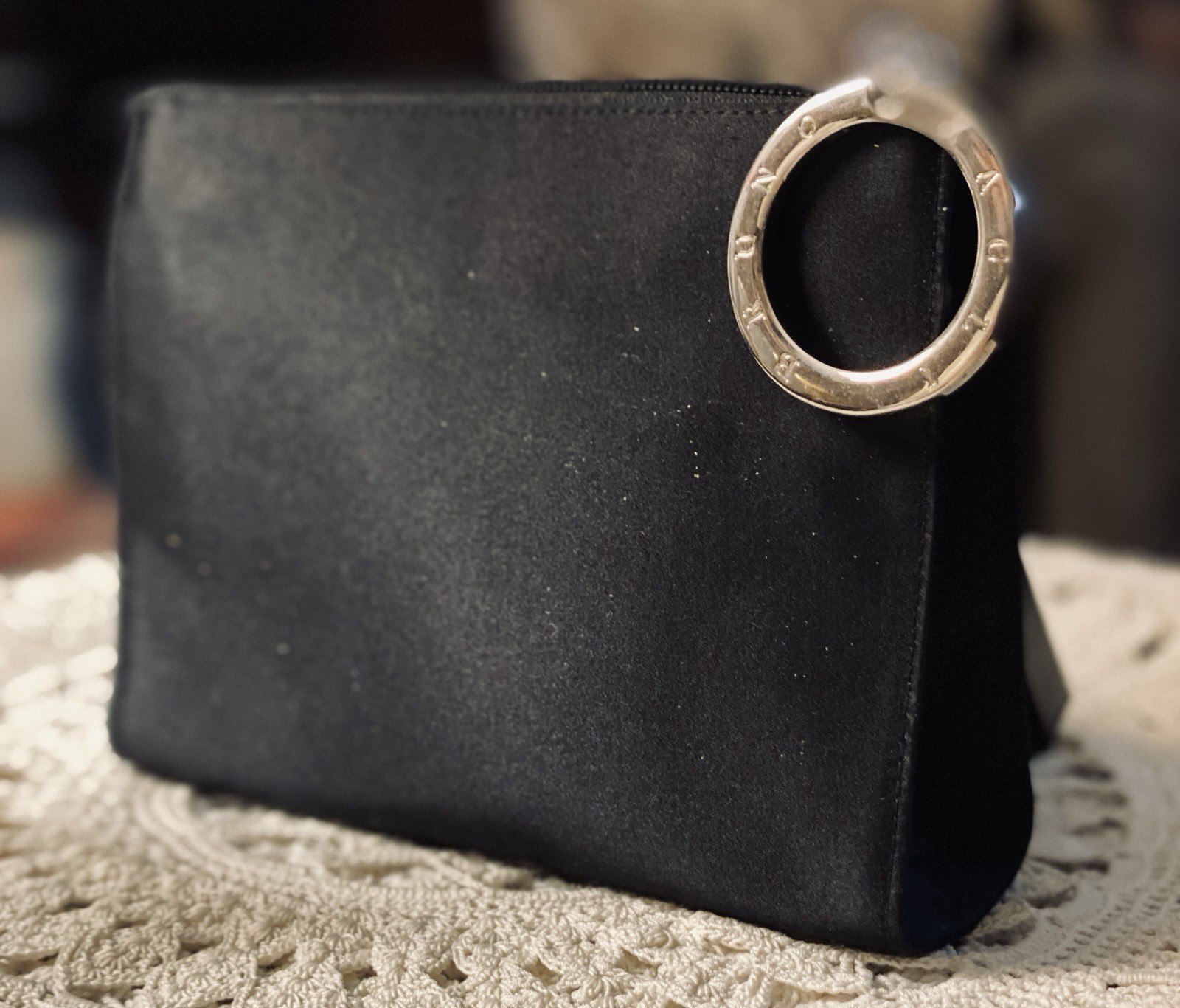 Set Of 2 Bruno Magli Satin Black Clutch Made In Italy & Travando Leather Wallet