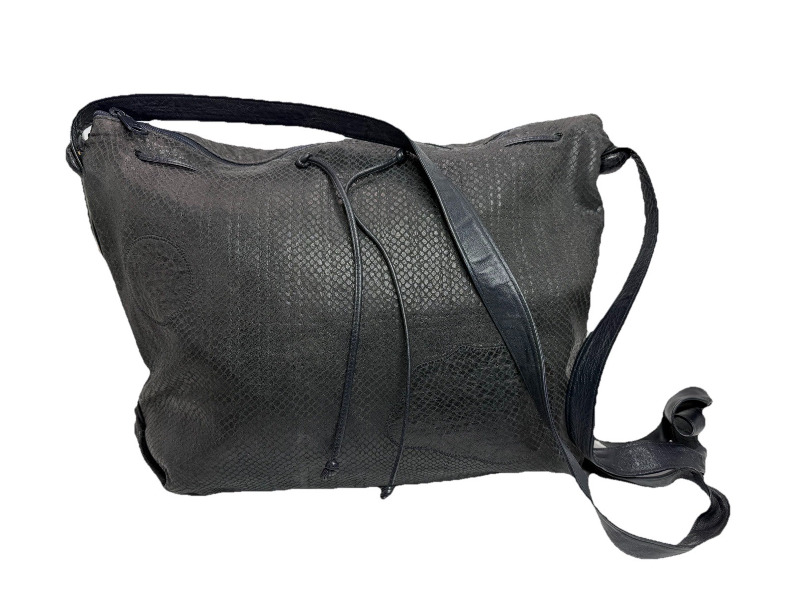 VTG Carlos Falchi Black Navy Shoulder Bag Crossbody Purse Snakeskin Buttons 80s
