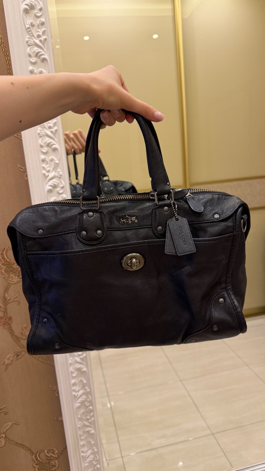 Coach Black Leather Tote Bag Carryall Satchel Handback
