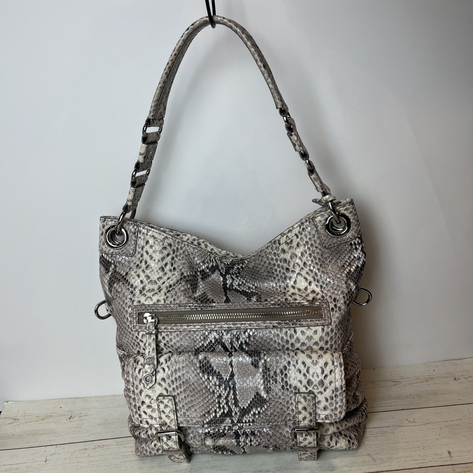 COLE HAAN Y2K Leather Python Snakeskin Embossed Shoulder Satchel Bag 11”x12”x4”