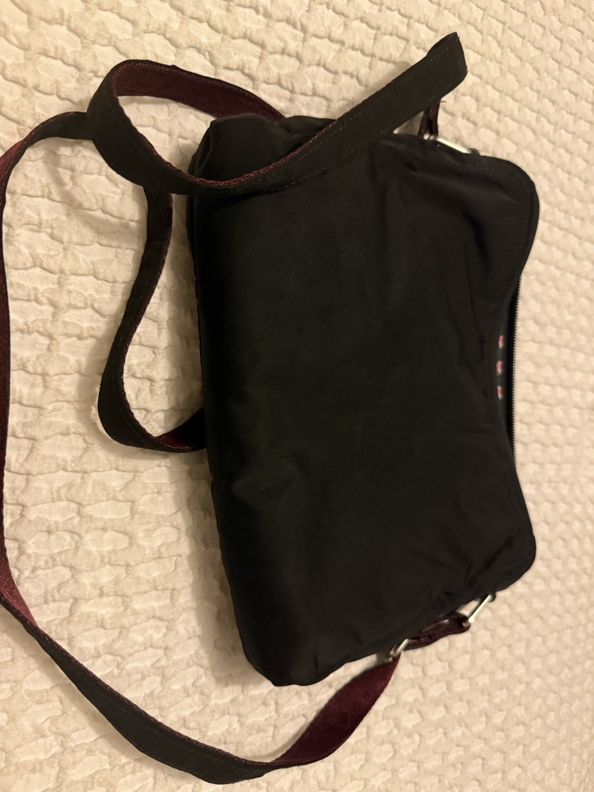 Vera Bradley Women’s Black Shoulder Bag with Pink Striped Lining and Zipper