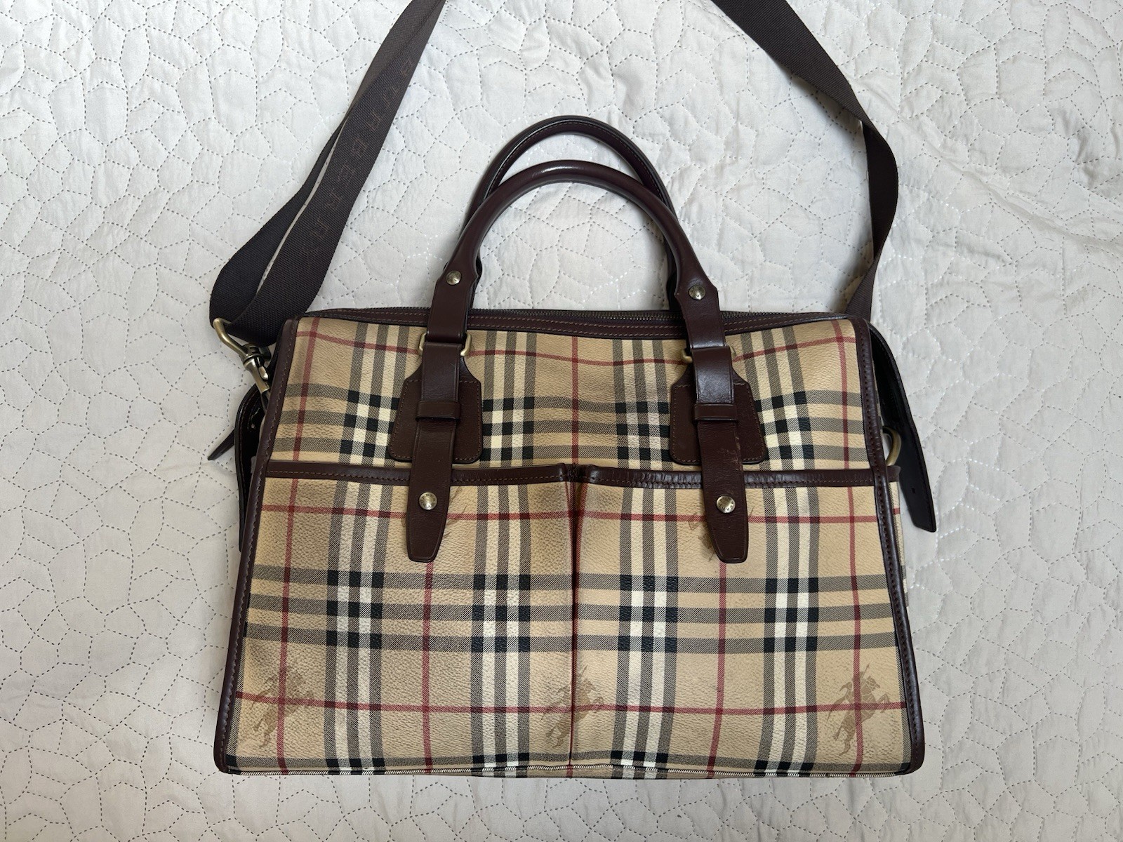 BURBERRY Haymarket Check Maxi Boston Bag – 44x34cm – Authentic