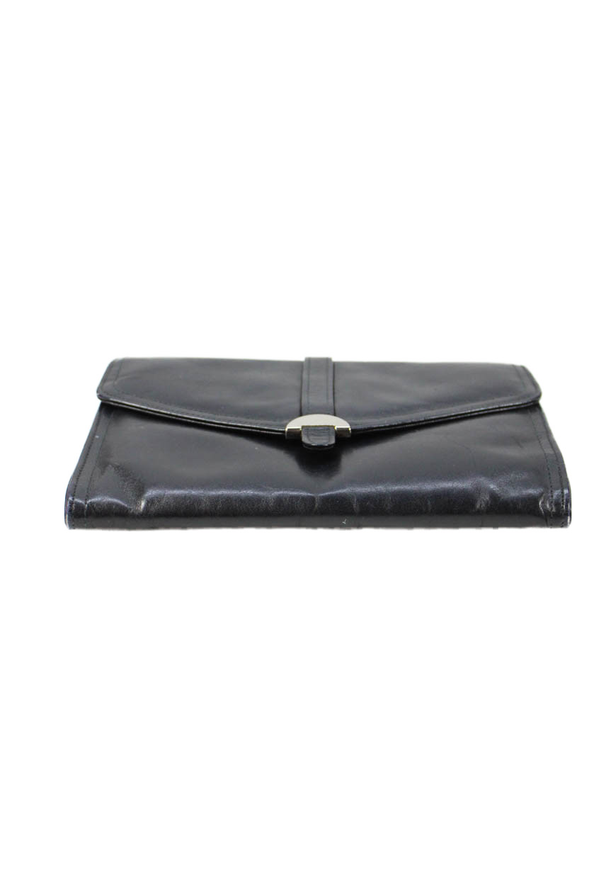 Saks Fifth Avenue Womens Leather Snap Closure Shoulder Handbag Black