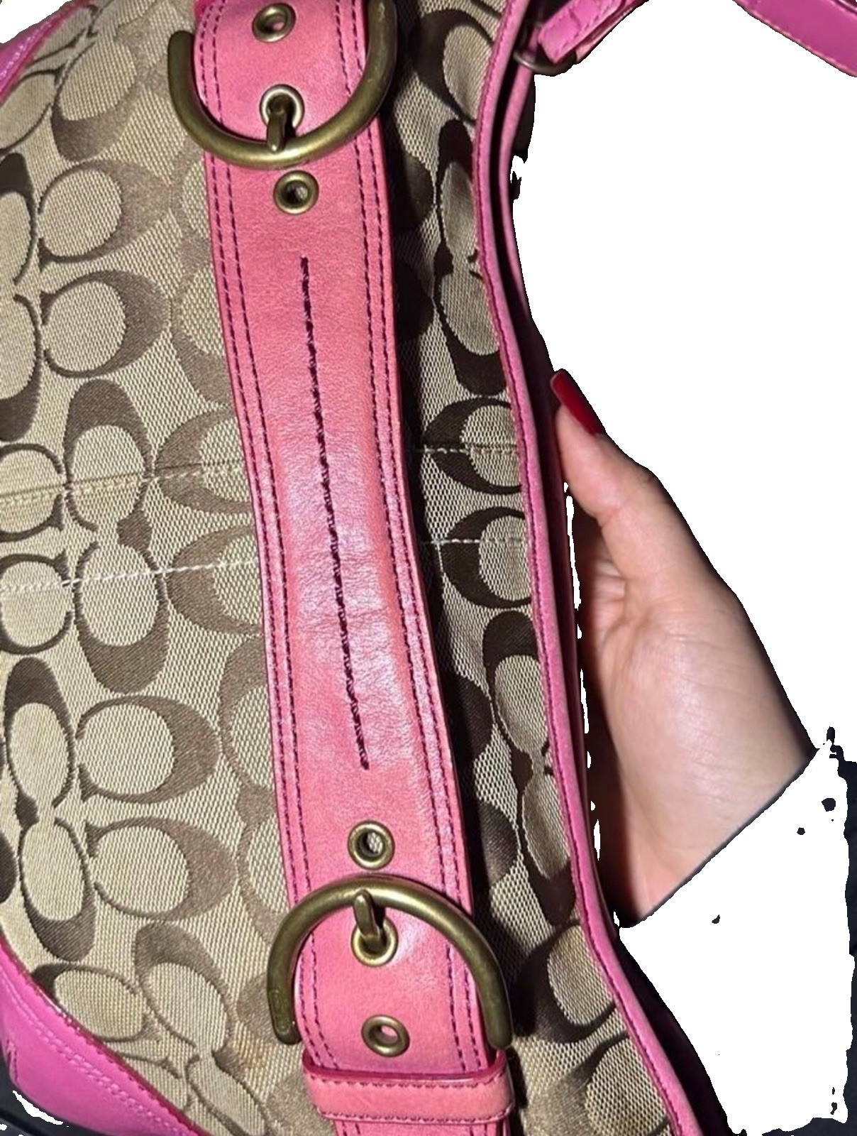 Coach Signature Pink Zip Shoulder Bag Small w/ Adjustable Detachable Strap