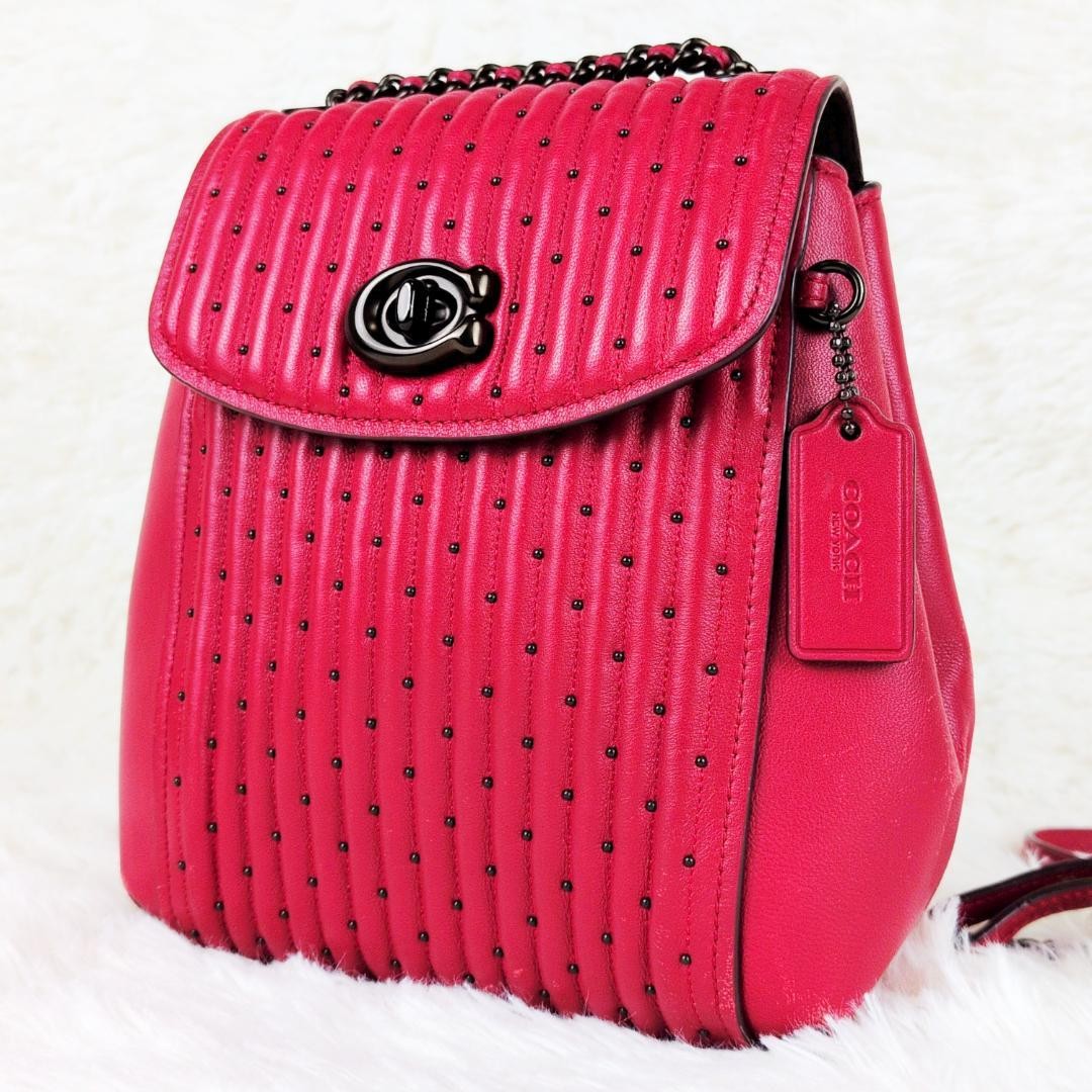 Coach Quilted Studded Mini Backpack Red 8.3x7x2.8 inches Used