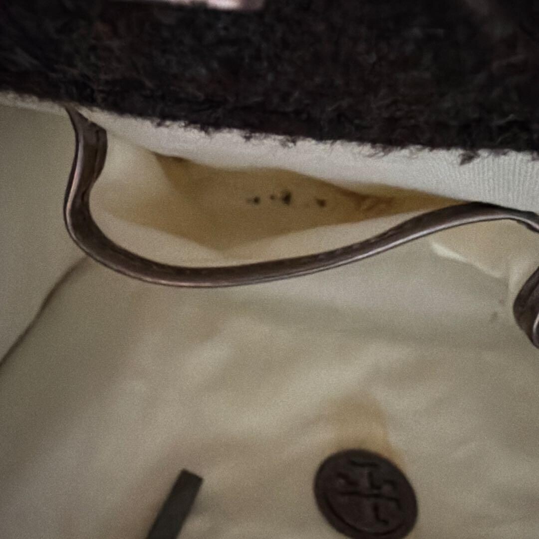 Tory Burch Brown Wool Felt Logo Embroidery Tote Bag 34cm 13.4in Womens