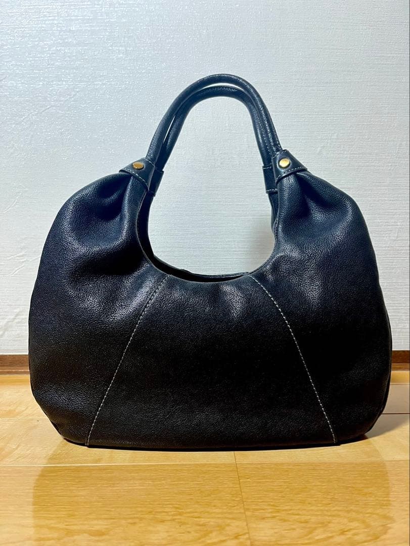 Tsuchiya Kaban Black Leather Handbag Shoulder Bag Purple Lining Auth
