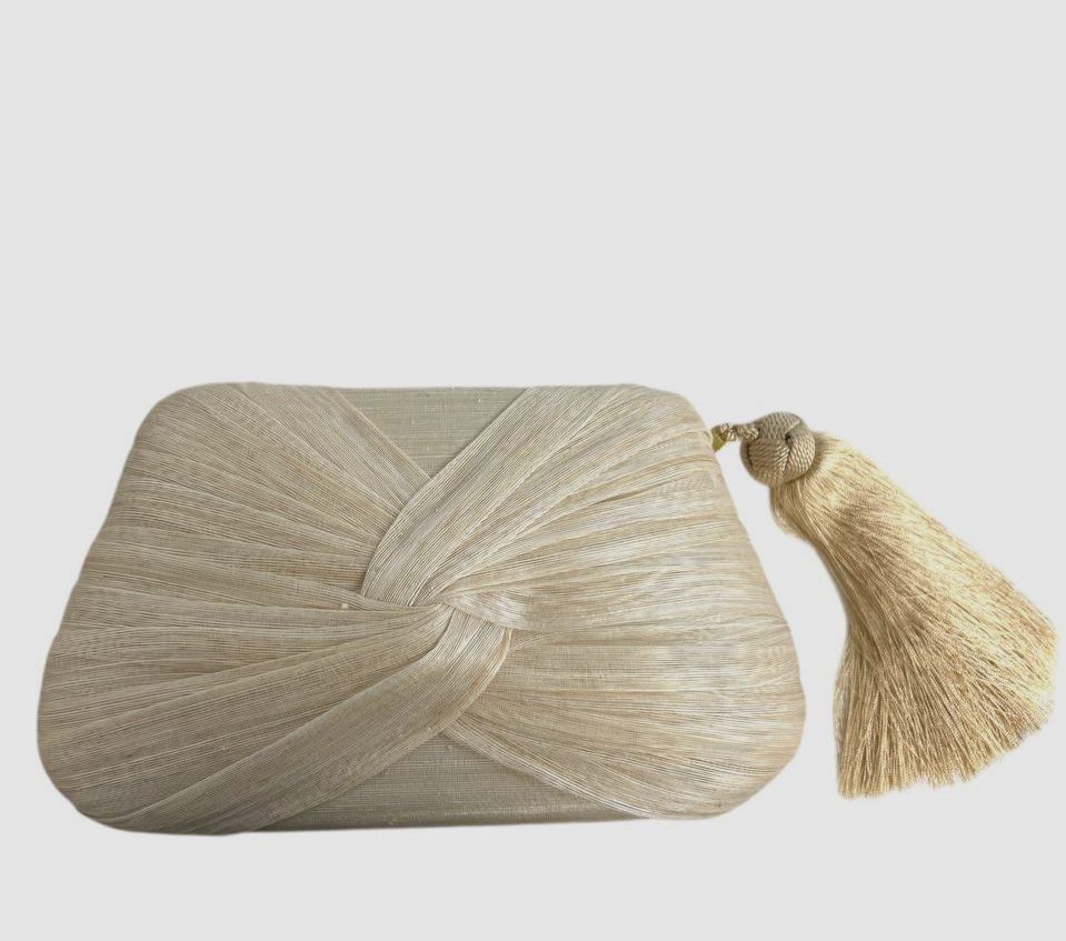 Rafe Women’s Beige Rosie Draped Tasesel Straw Clutch Purse Bag