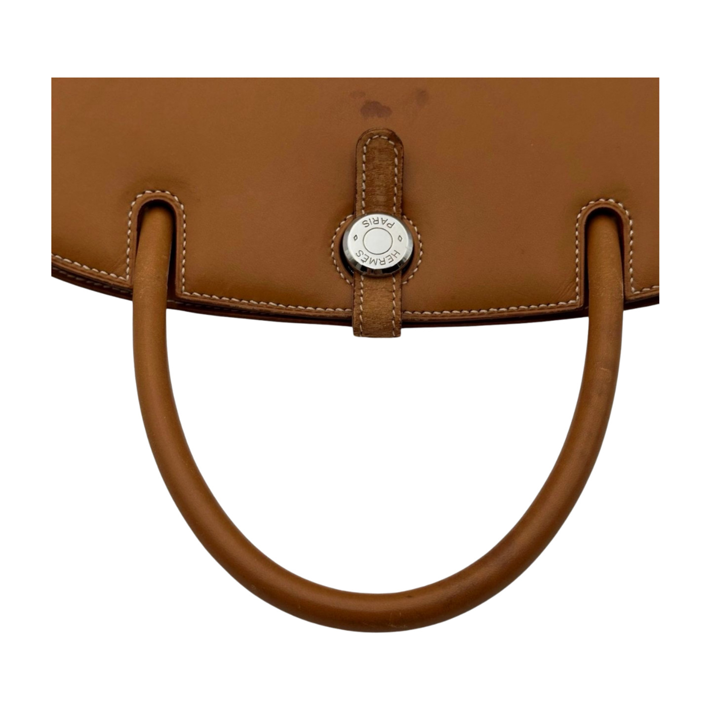 Vintage Vache Hermes Dalvy PM Natural Leather Handbag Top Handle Silver HW Auth