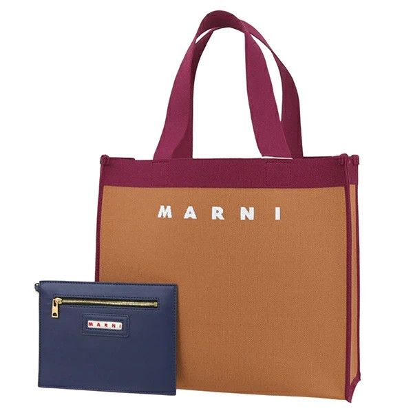 MARNI Shoping bag Polyester Shoulder tote bag Brown Bordeaux with Pouch Women