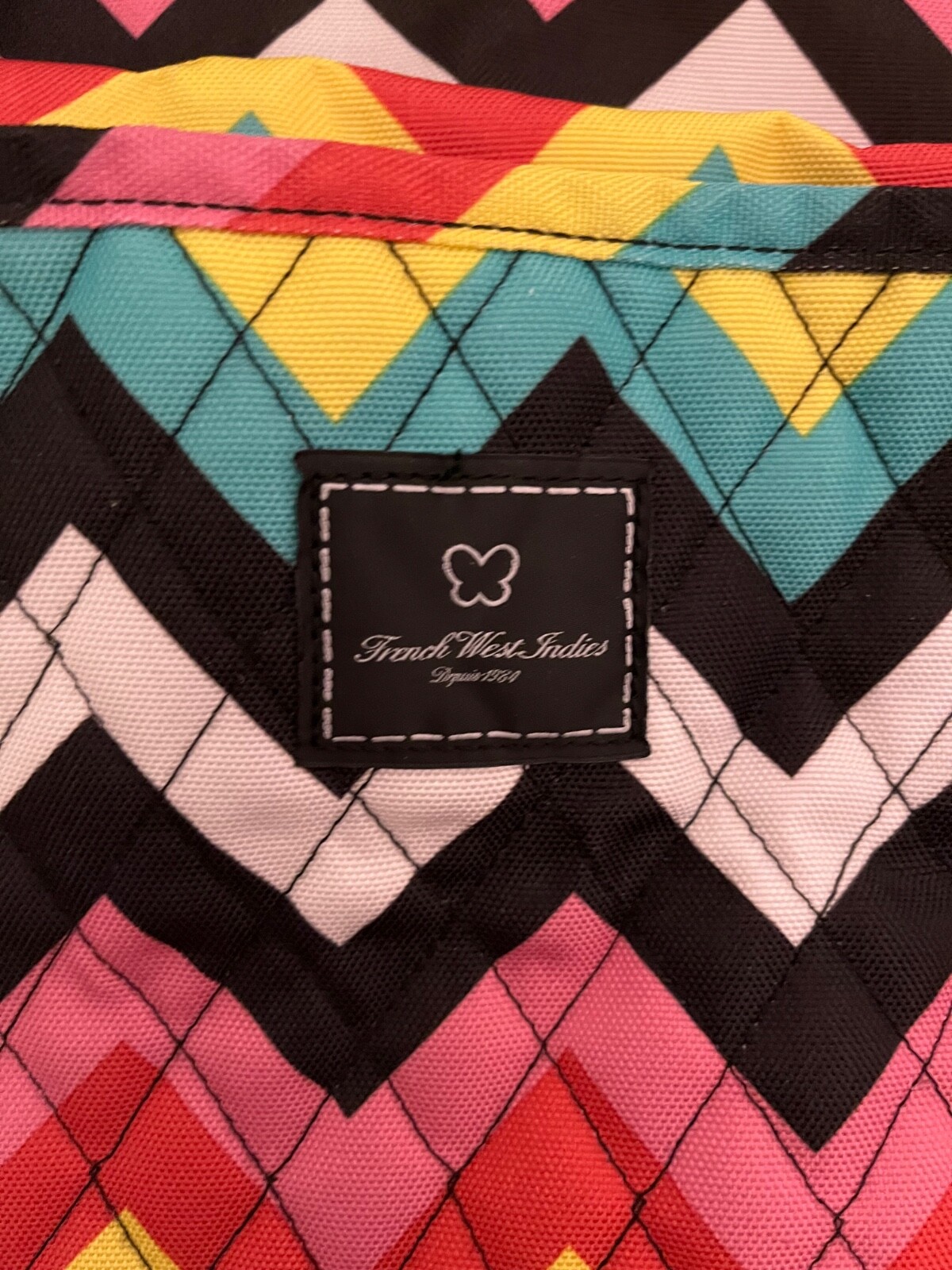 French West Indies Multi Color Duffel Bag Overnight Womens Bag Pink Black White