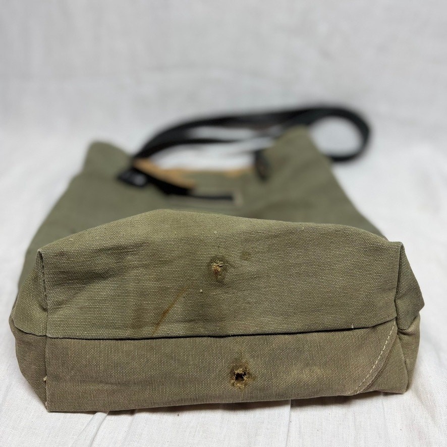 NWT Vintage Addiction Upcycled Military Tent Canvas Bag Leather Trim