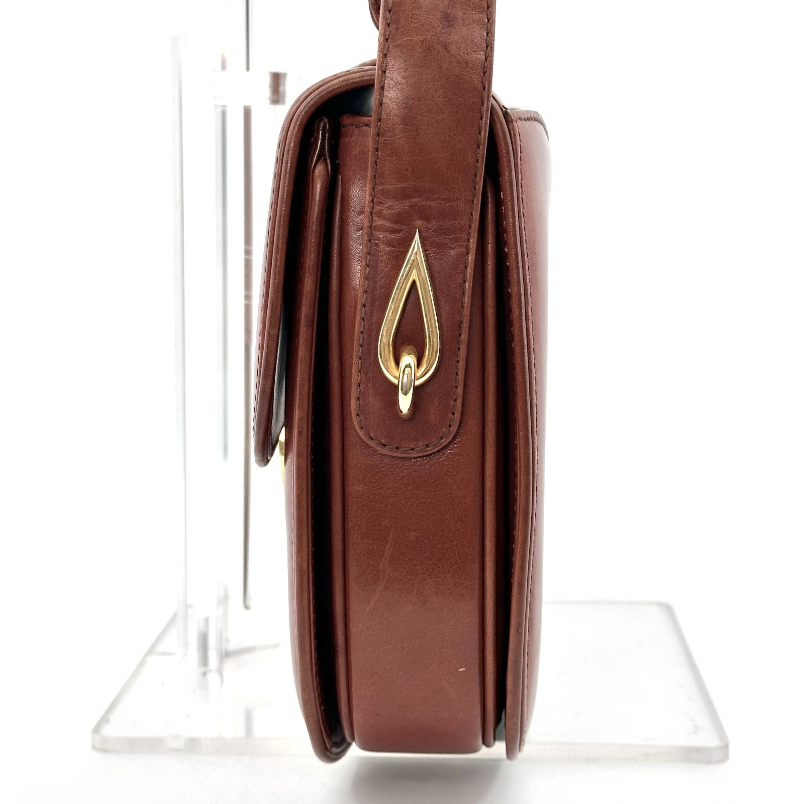 Vintage GUCCI Shoulder Bag Interlocking Leather Brown Authentic From Japan
