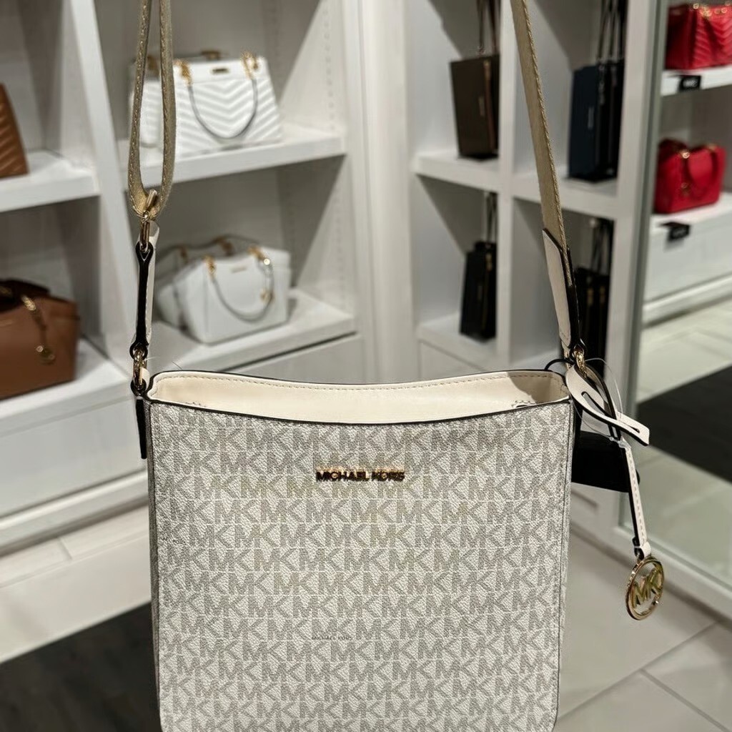 Michael Kors Jet Set Travel Small Women MK Logo Crossbody Bag(Light Cream Multi)