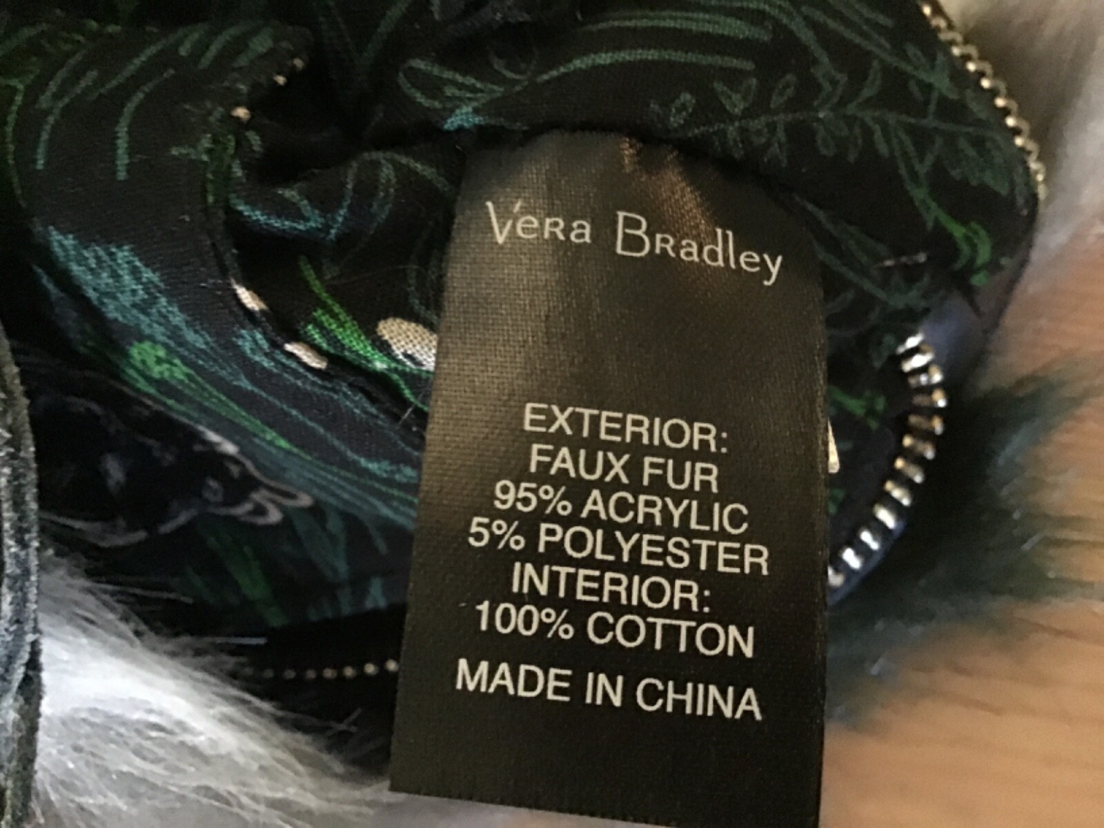 Vera Bradley Tassel Clutch Siberia Faux Fur Leather Green Gray Black White