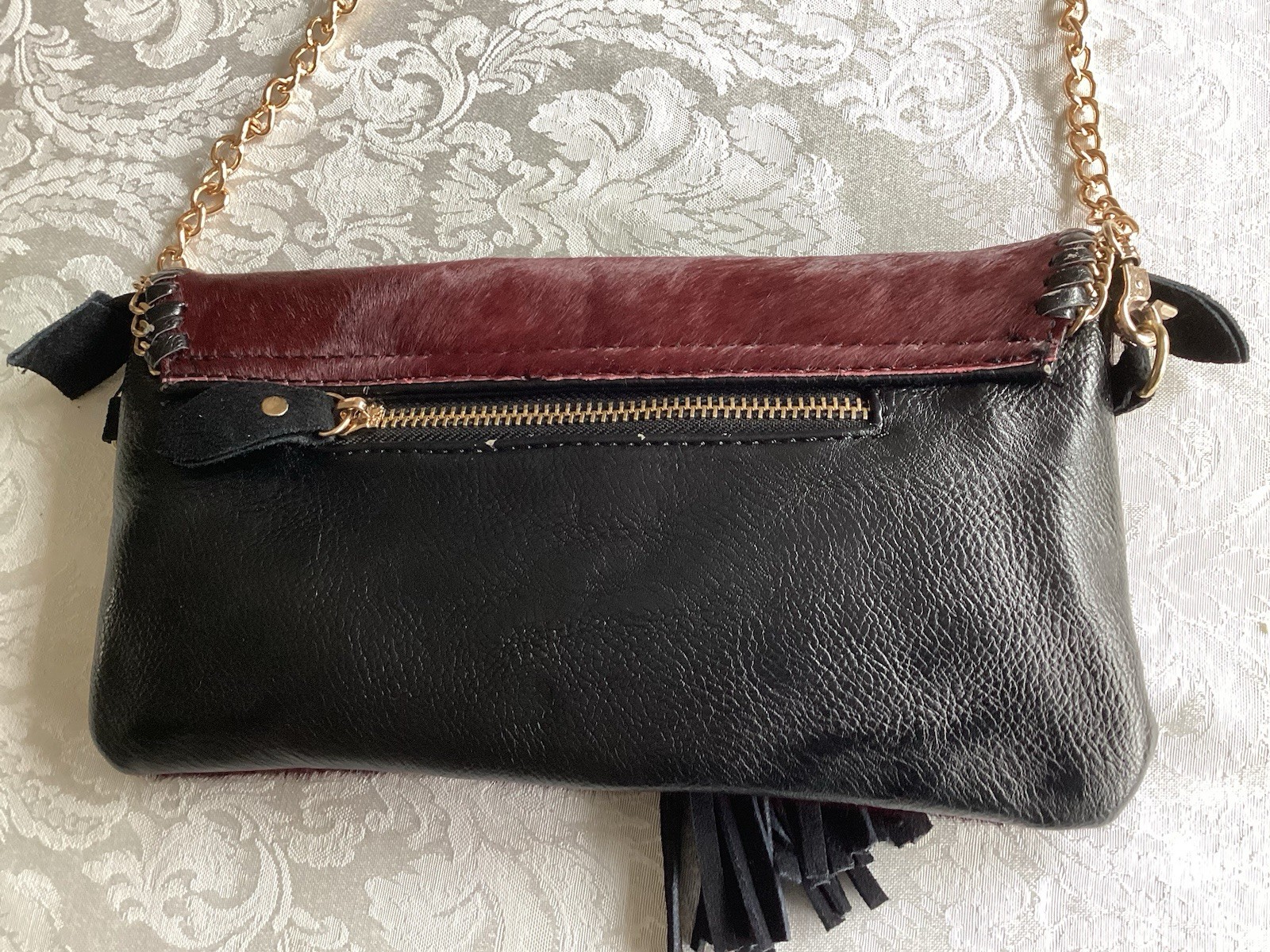 Sondra Roberts Evening Bag Pony hair Leather Chain Strap With Tassels
