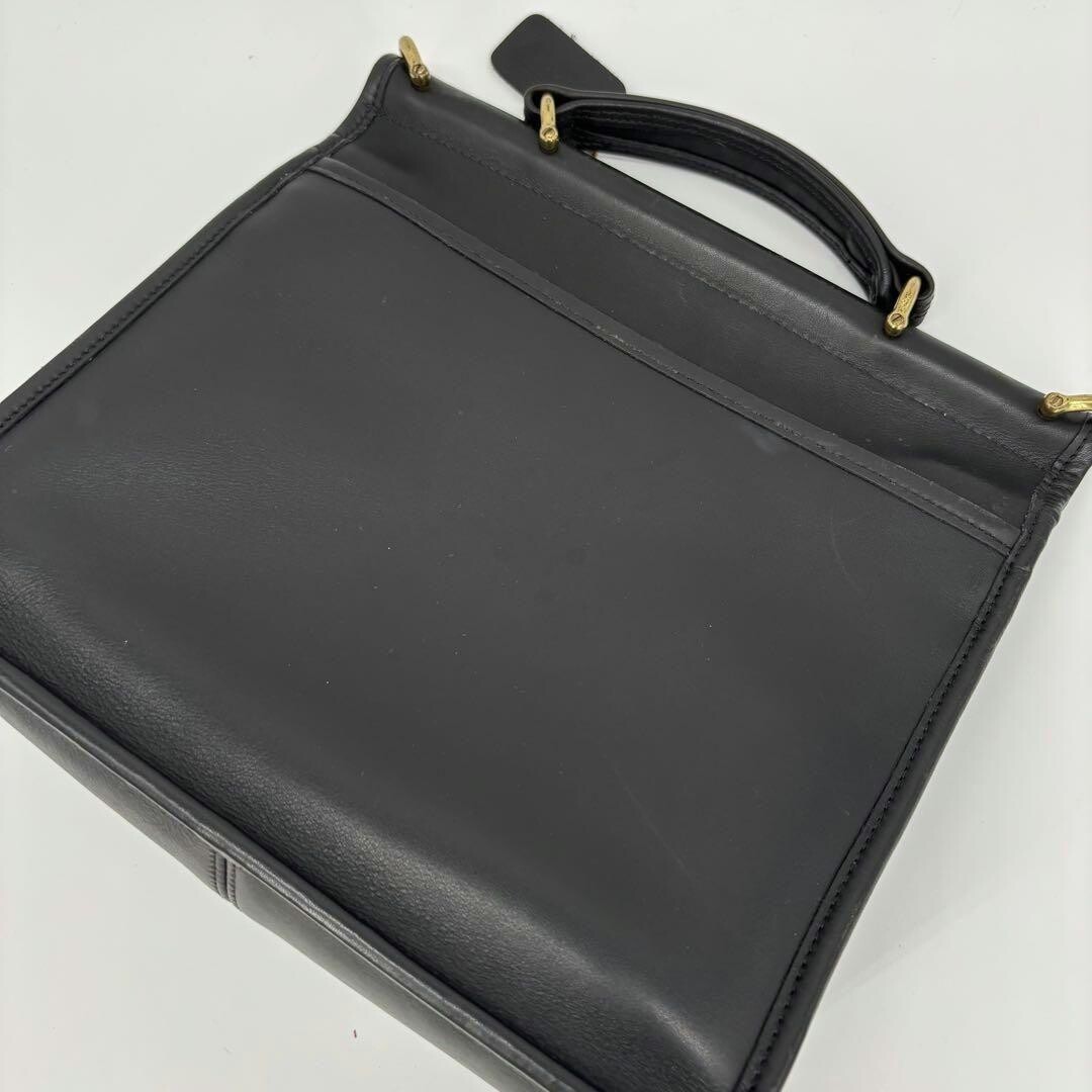 COACH Willis Vintage Black Leather Top Handle Bag 9927 Turn Lock 10.4in 24.5cm