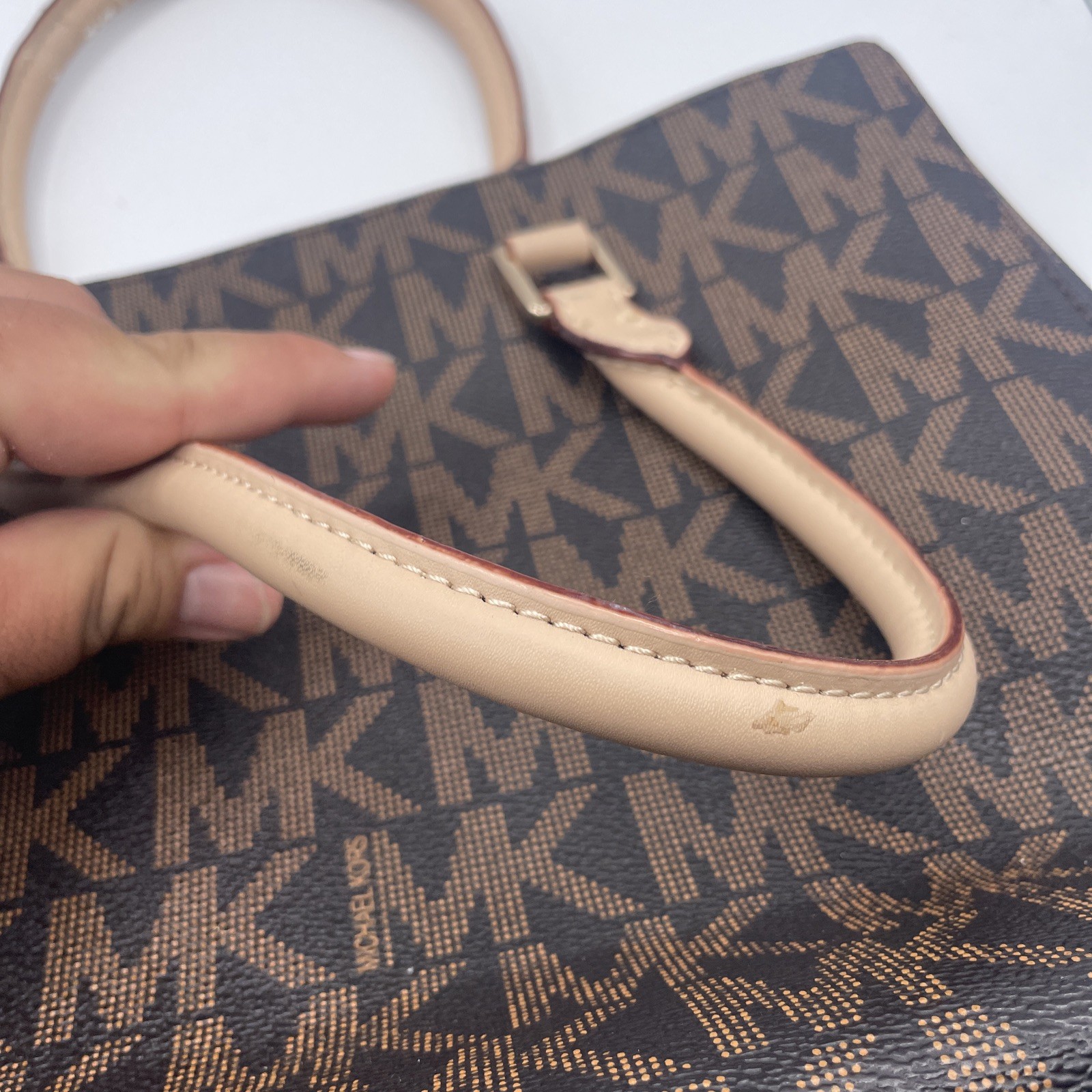 Michael Kors Brown MK Monogram Large Satchel Top Handle Zip w/o Strap
