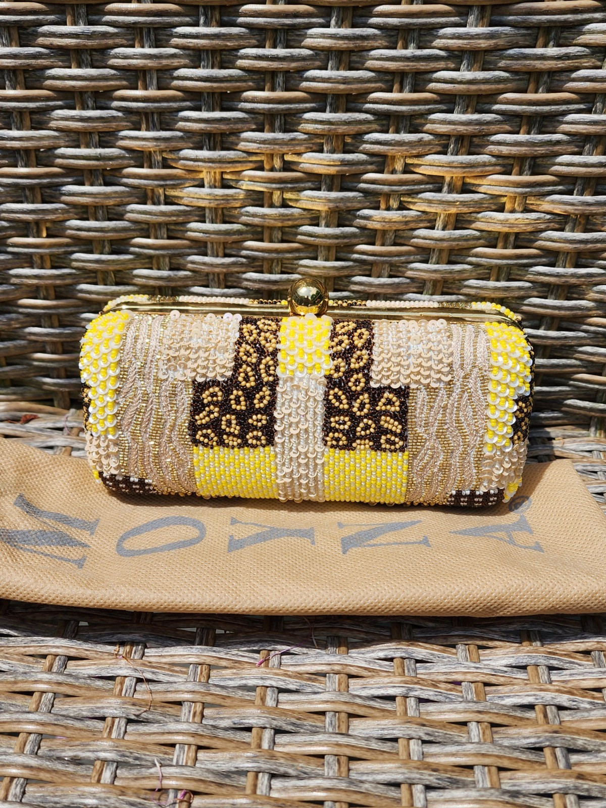 NWT LOVELY Moyna Couture Silk Hand Beaded Sequin Evening Bag Yellow Multi Color