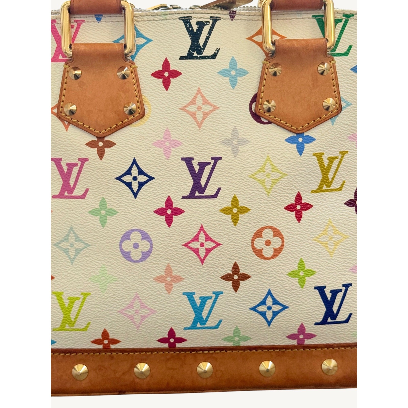 Louis Vuitton x Takashi Murakami Alma MM White Multicolor Monogram Bag Auth