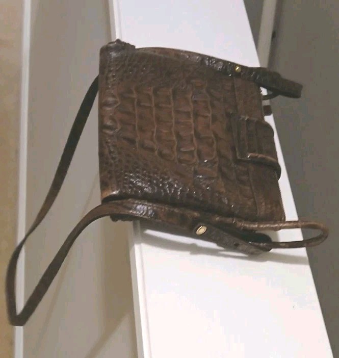 Brahmin Pecan Melbourne Croc Embossed Leather Crossbody Handbag