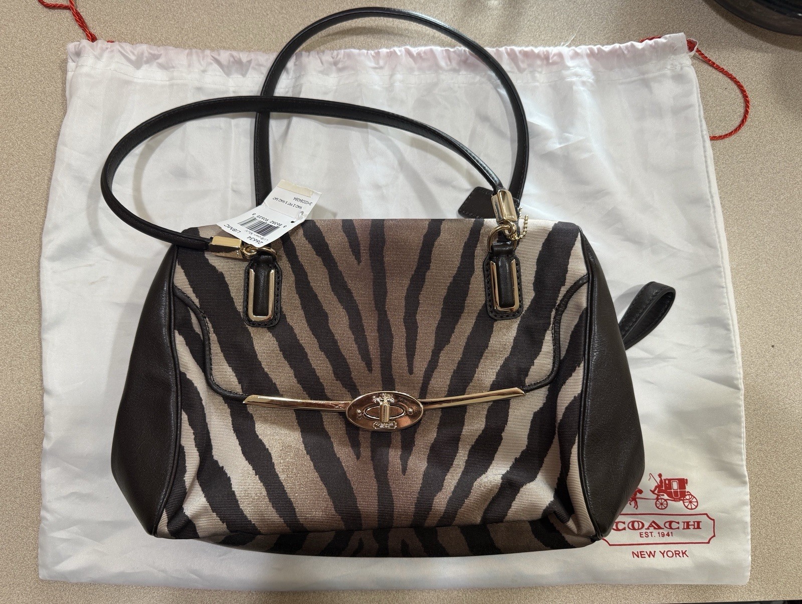 Coach Madison Zebra Print Satchel 26634 Brown Multi Handbag Purse NWT