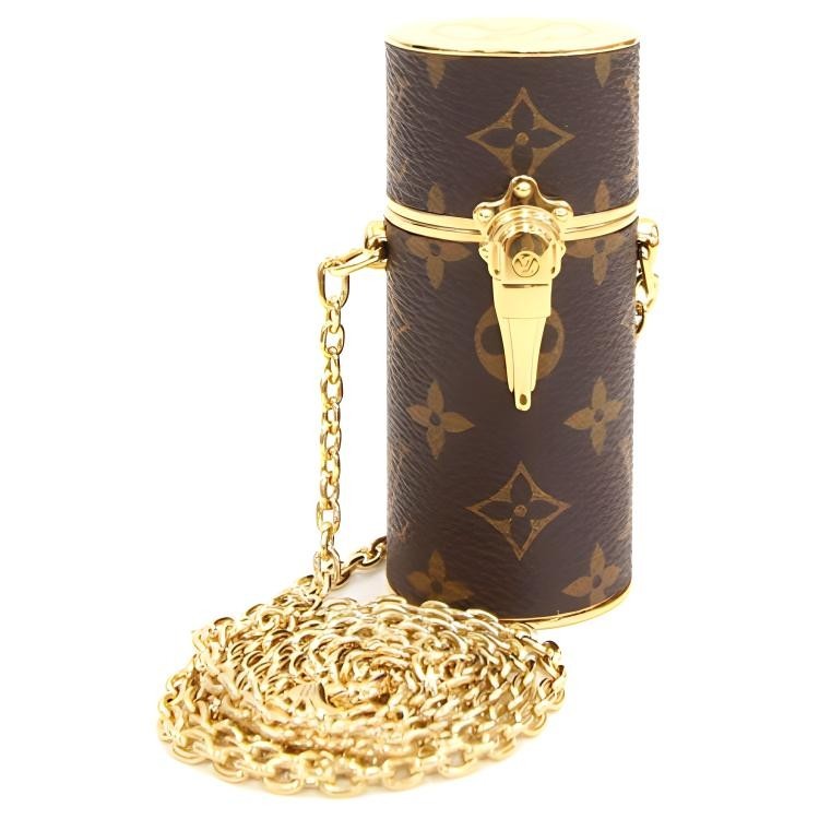 LOUIS VUITTON Lipstick Case Monogram Brown 1.3×1.3×3.3 in