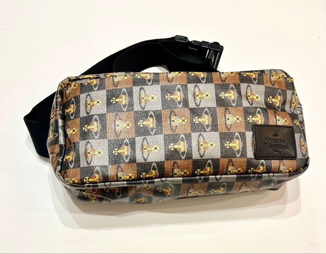 Vivienne Westwood Orb Pattern Body Bag Waist Pouch PVC Gray Strap 100cm Womans
