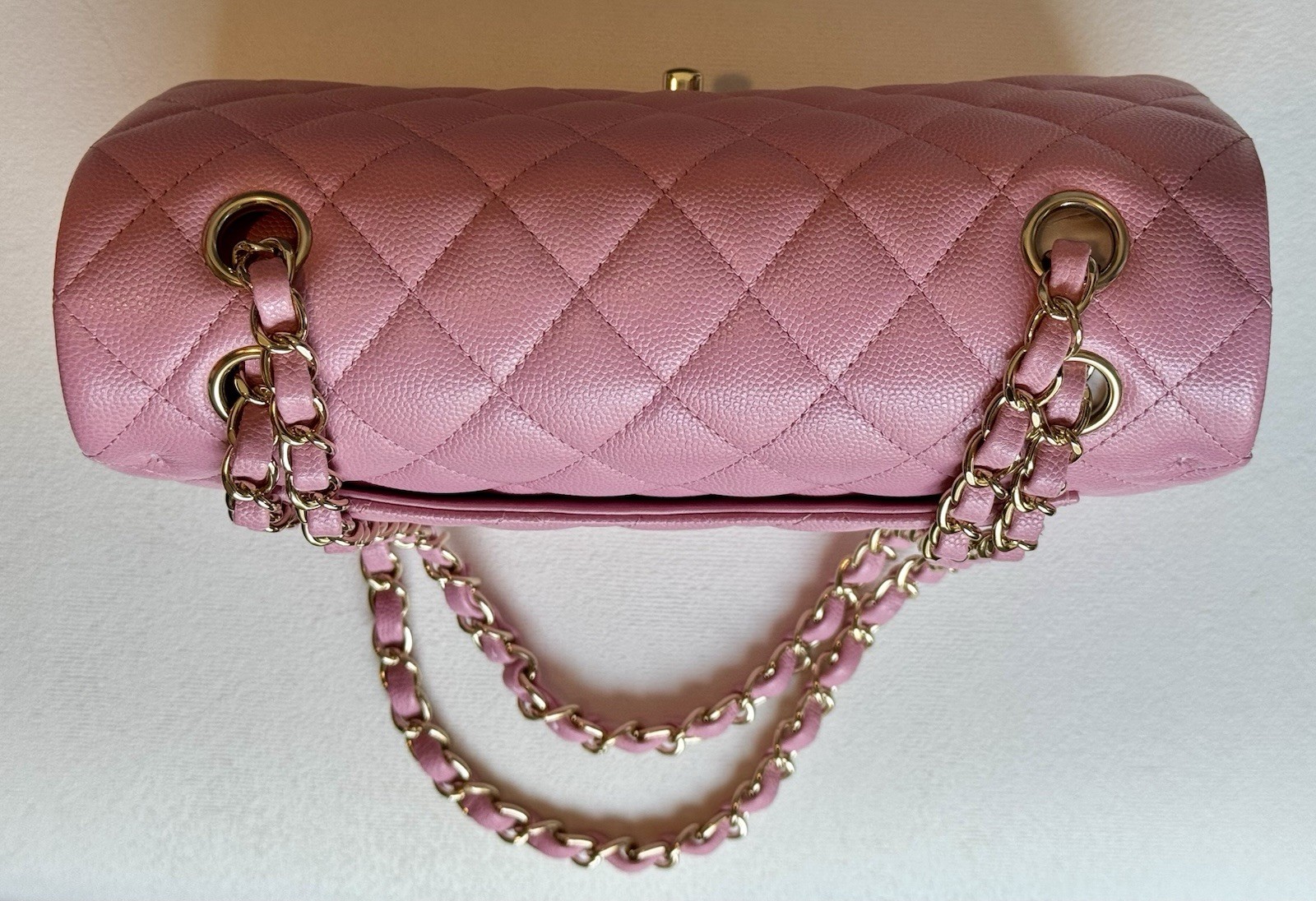 CHANEL Small Classic Double Flap Bag Sakura Pink Caviar w/ light gold Hw