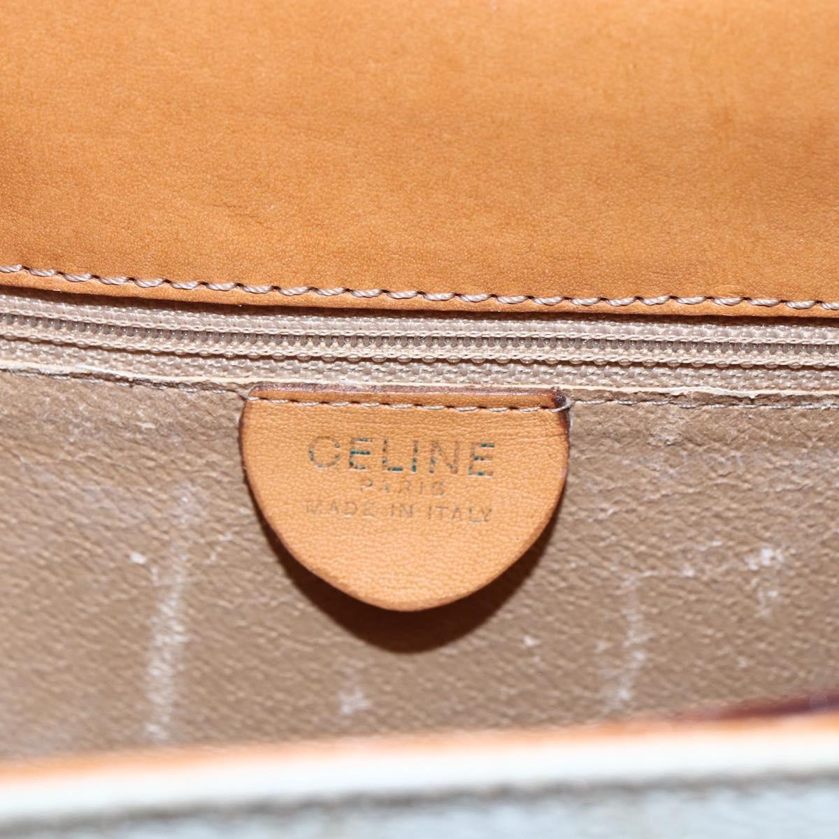 CELINE Macadam Canvas Boston Bag PVC Leather White Gold Auth 151042