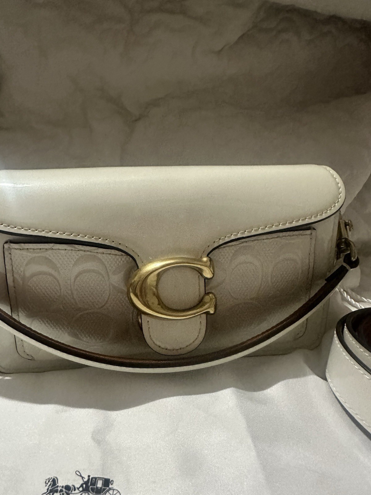 Coach Tabby Small Signature Logo Crossbody Bag White/Brown, Detachable Strap