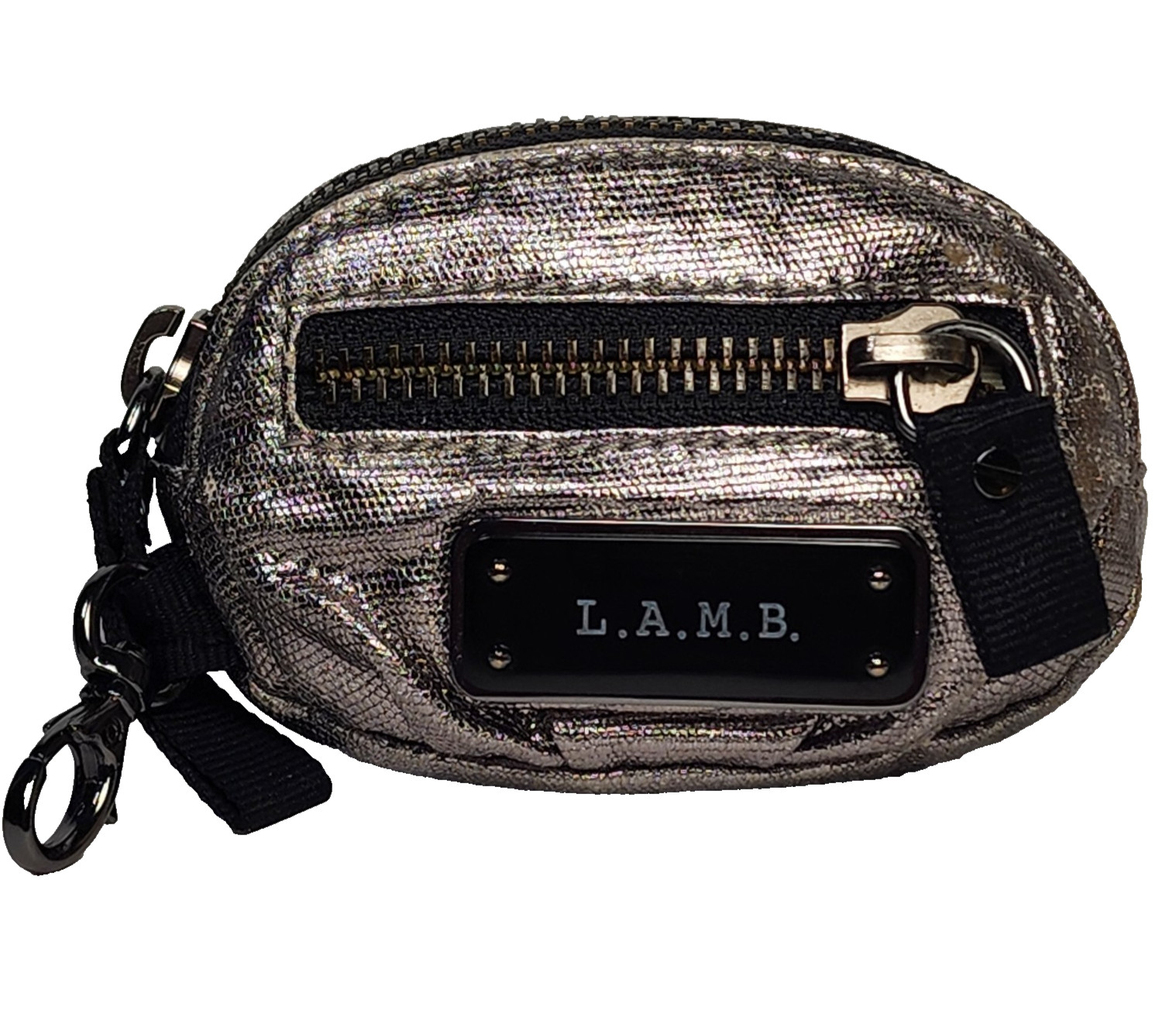 L.A.M.B. Gwen Stefani Silver Metallic Mini Pouch Bag Edgy Rocker Purse Accessory