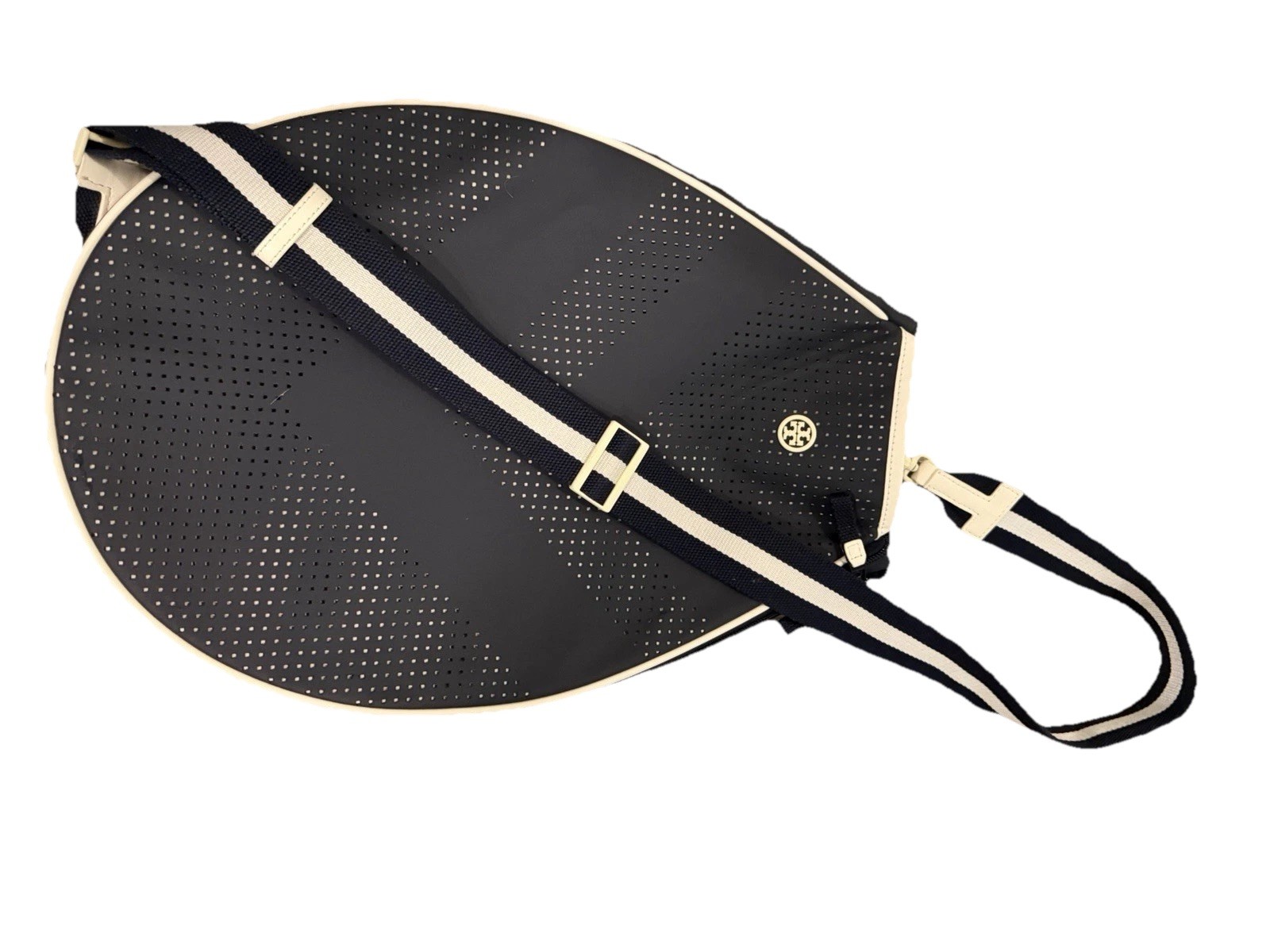 Tory Burch Chevron Perf Tennis Tote & Detachable Bag: Tory Navy / Ivory Pearl