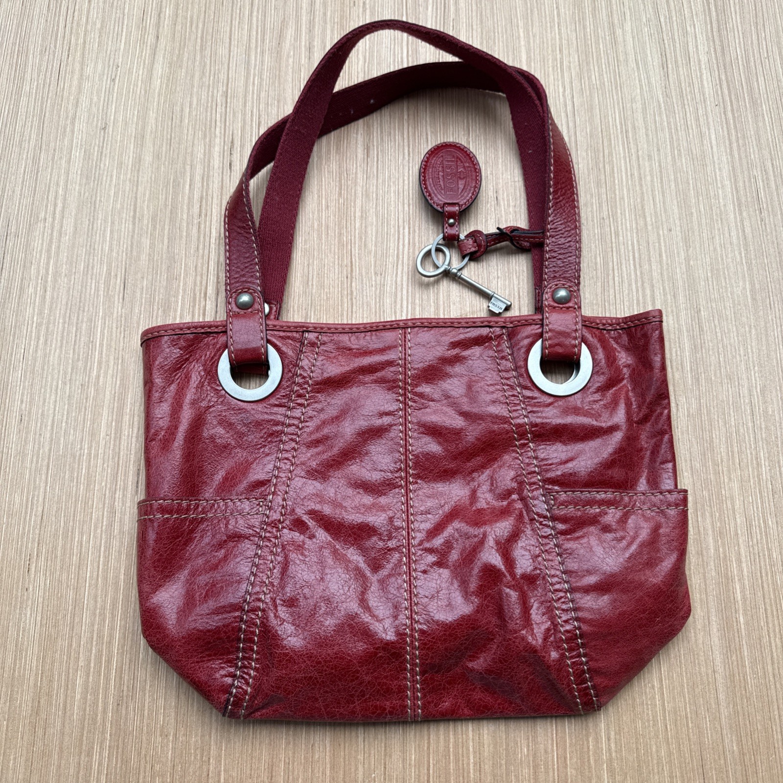 Fossil Carmine Red Leather Hobo Bag Purse Handbag for Women Boho Hippy