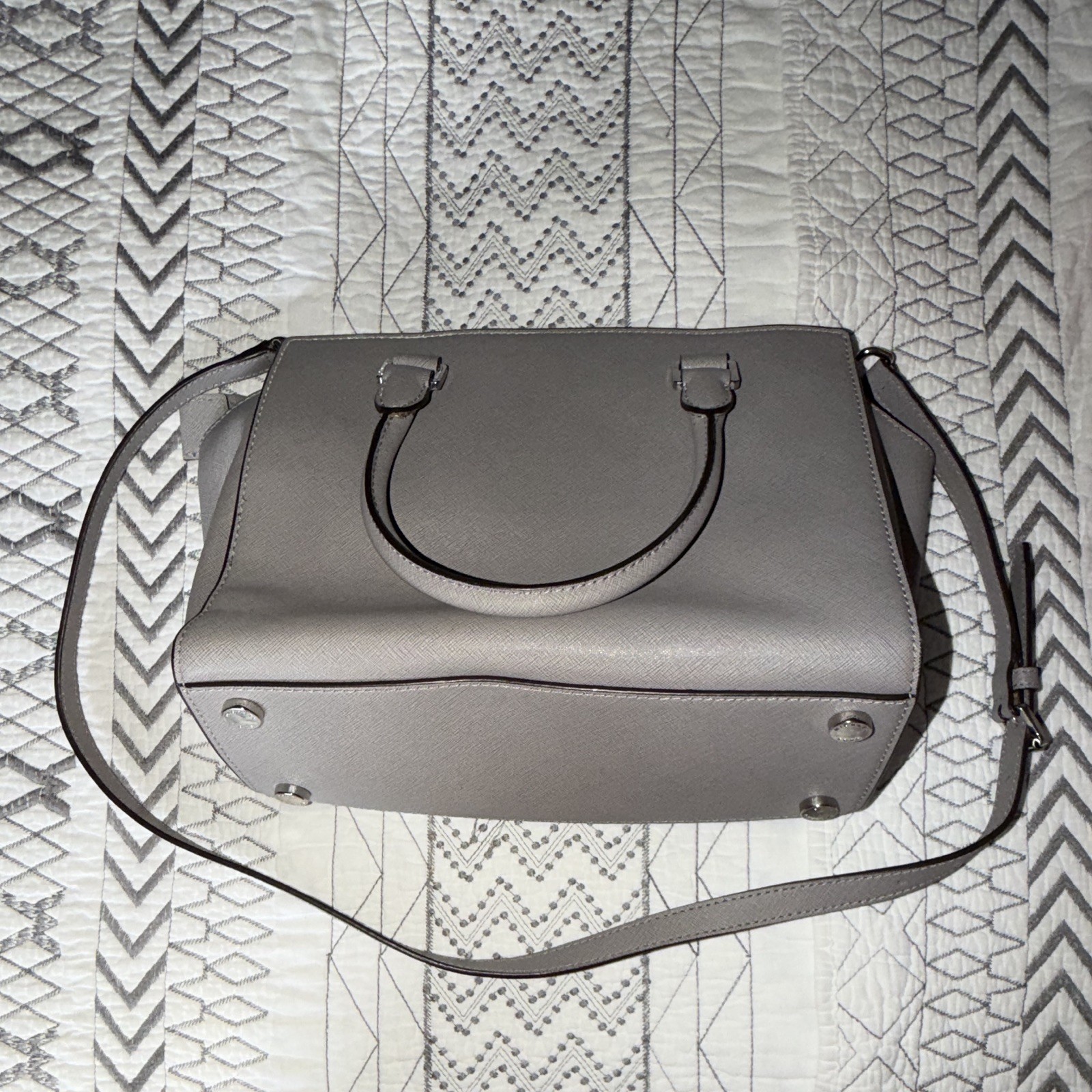 Michael Kors Gray Perforated Satchel Top Handle, Detachable Crossbody Strap
