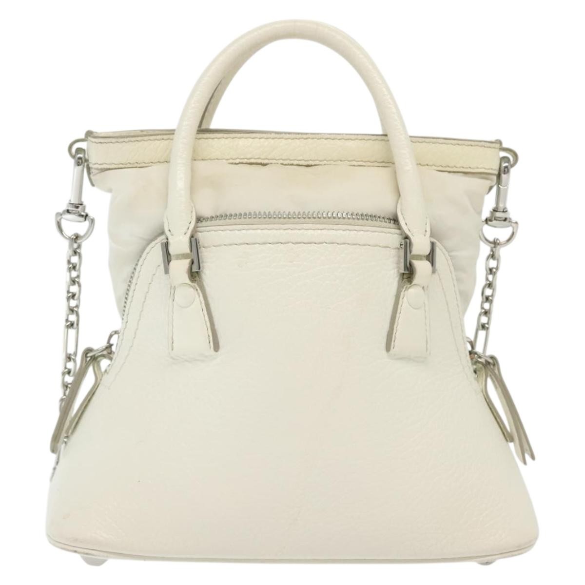 Maison Margiela 5AC mini Hand Bag Leather 2way White Silver Auth 134868