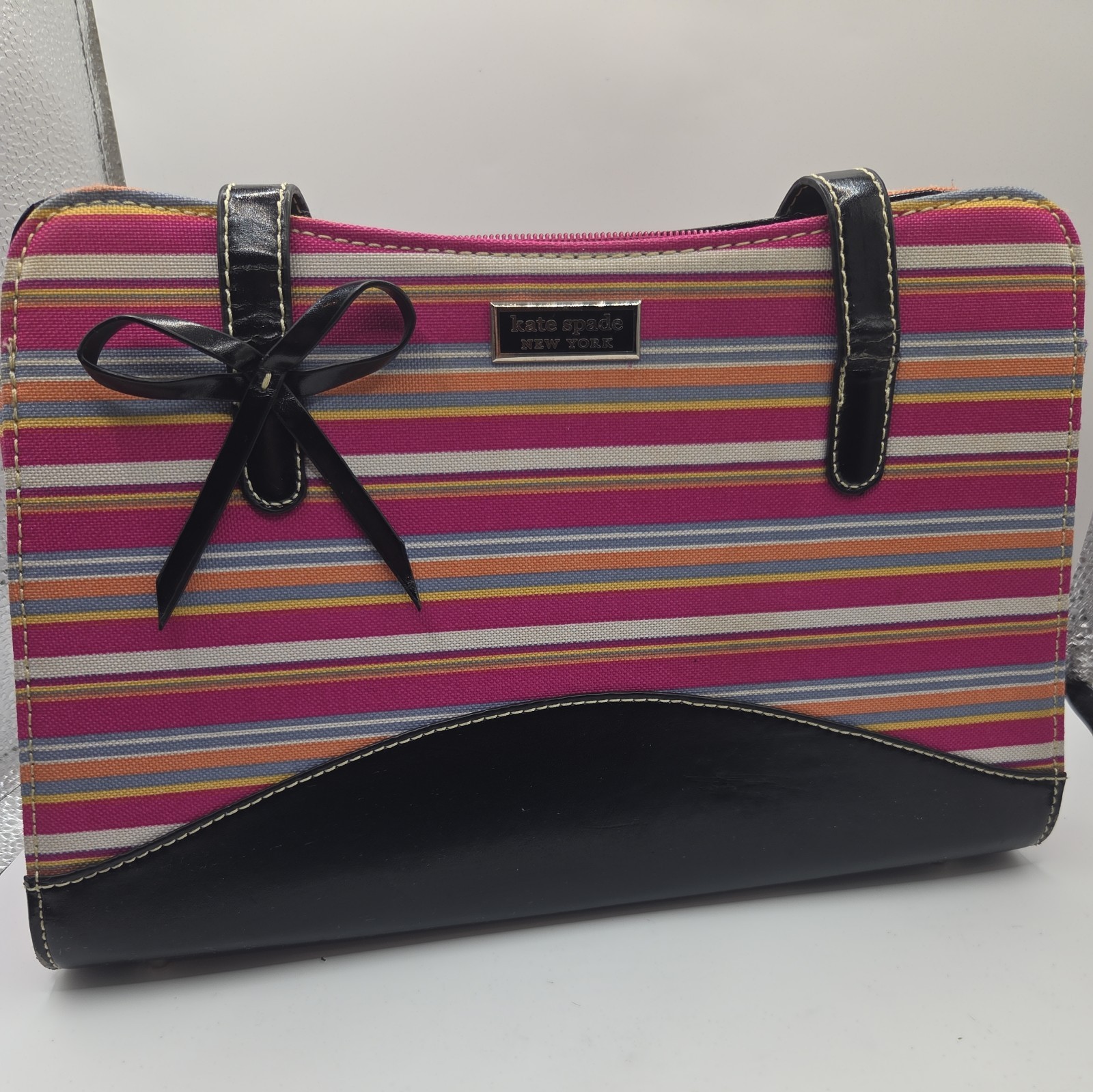 Kate Spade Handbag New York- Striped -pink, yellow, orange and blue With Bow