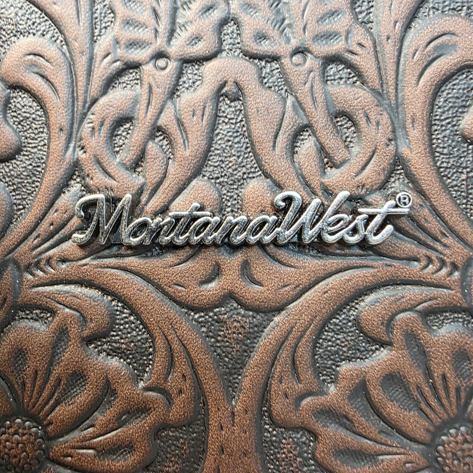 Montana West 2-Piece Tote Set Brown Vegan Leather Floral Embossed NWT