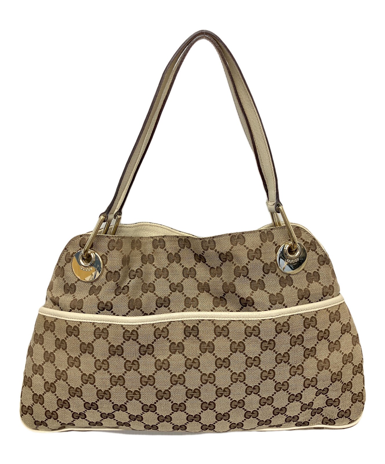 Gucci GG Monogram Canvas Beige Handbag Womens Gold Hardware 121023 39cm 23cm