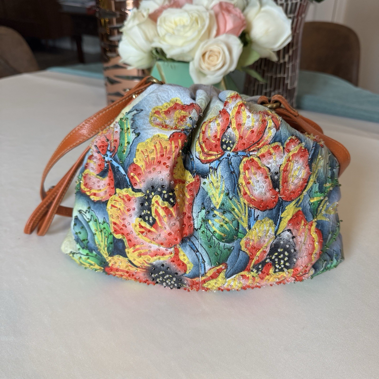 Sharif Hand Painted Floral Shoulder Bag