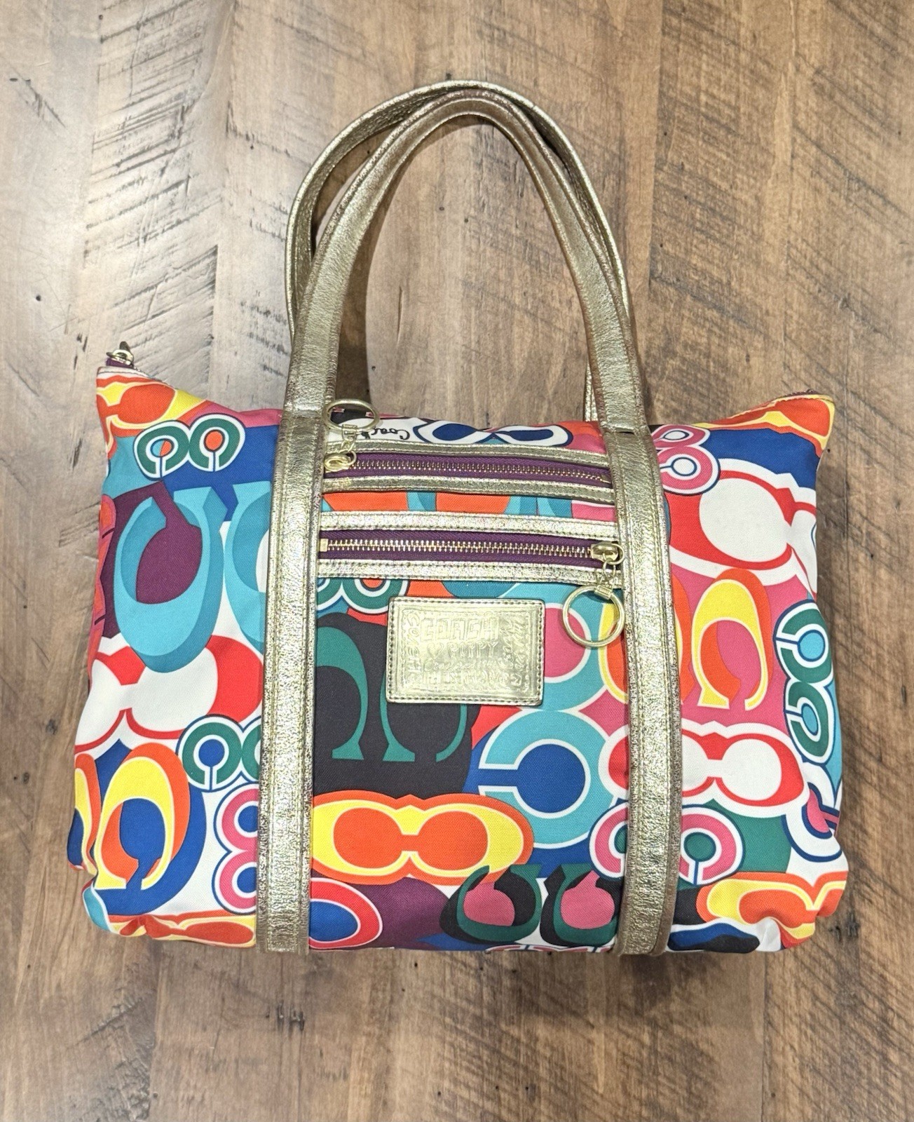 Coach Poppy Style F13839 Multicolor Op Art Tote Bag Purse