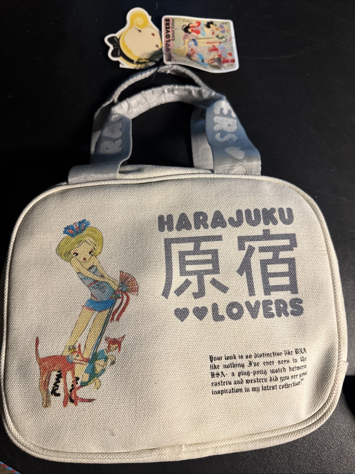 NWT VTG Harajuku Lovers Bag Canvas Printed Handbag w/ Charm Y2K White Baby
