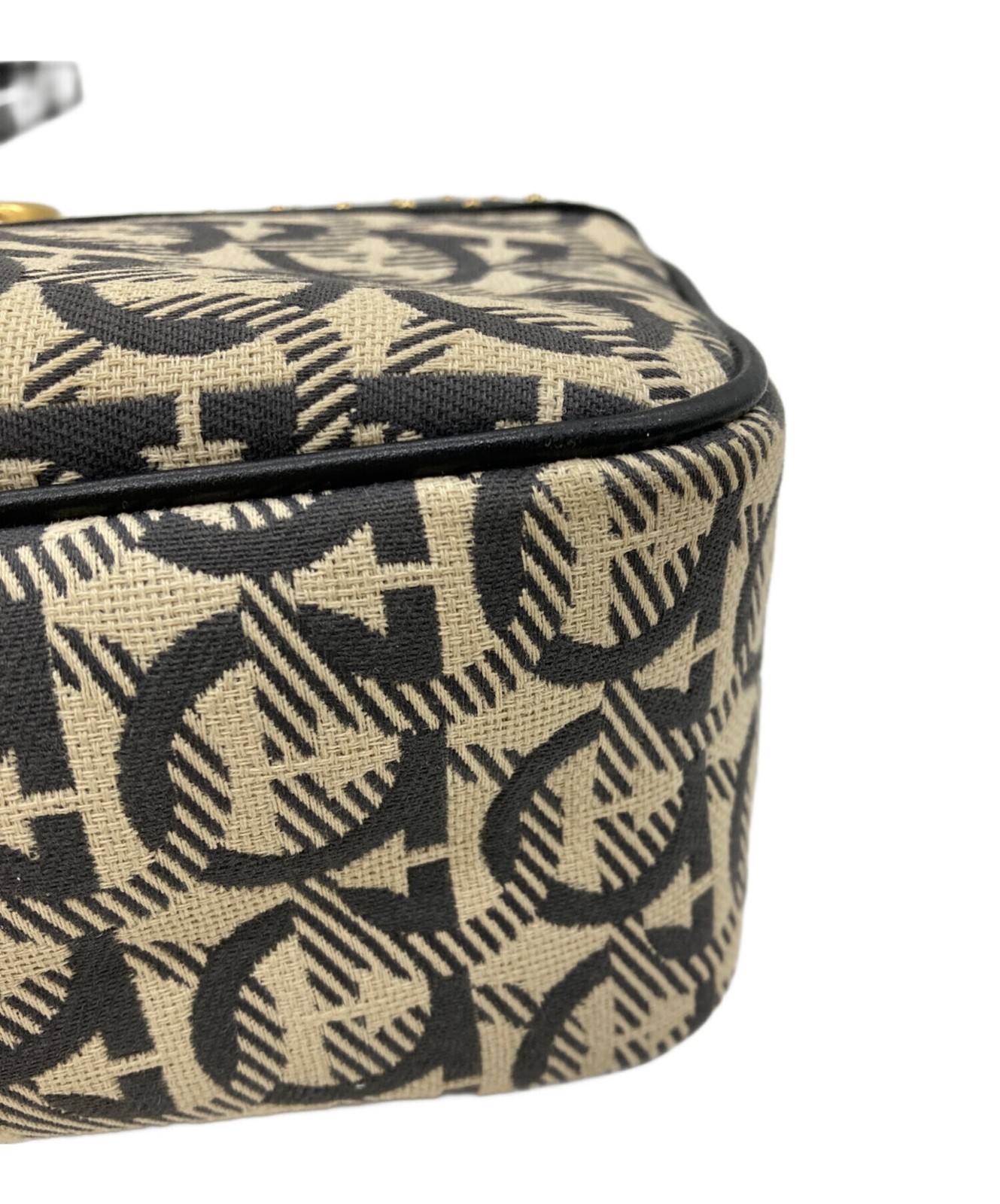 SALVATORE FERRAGAMO Camera Bag Gancini Canvas Leather Beige Authentic From Japan