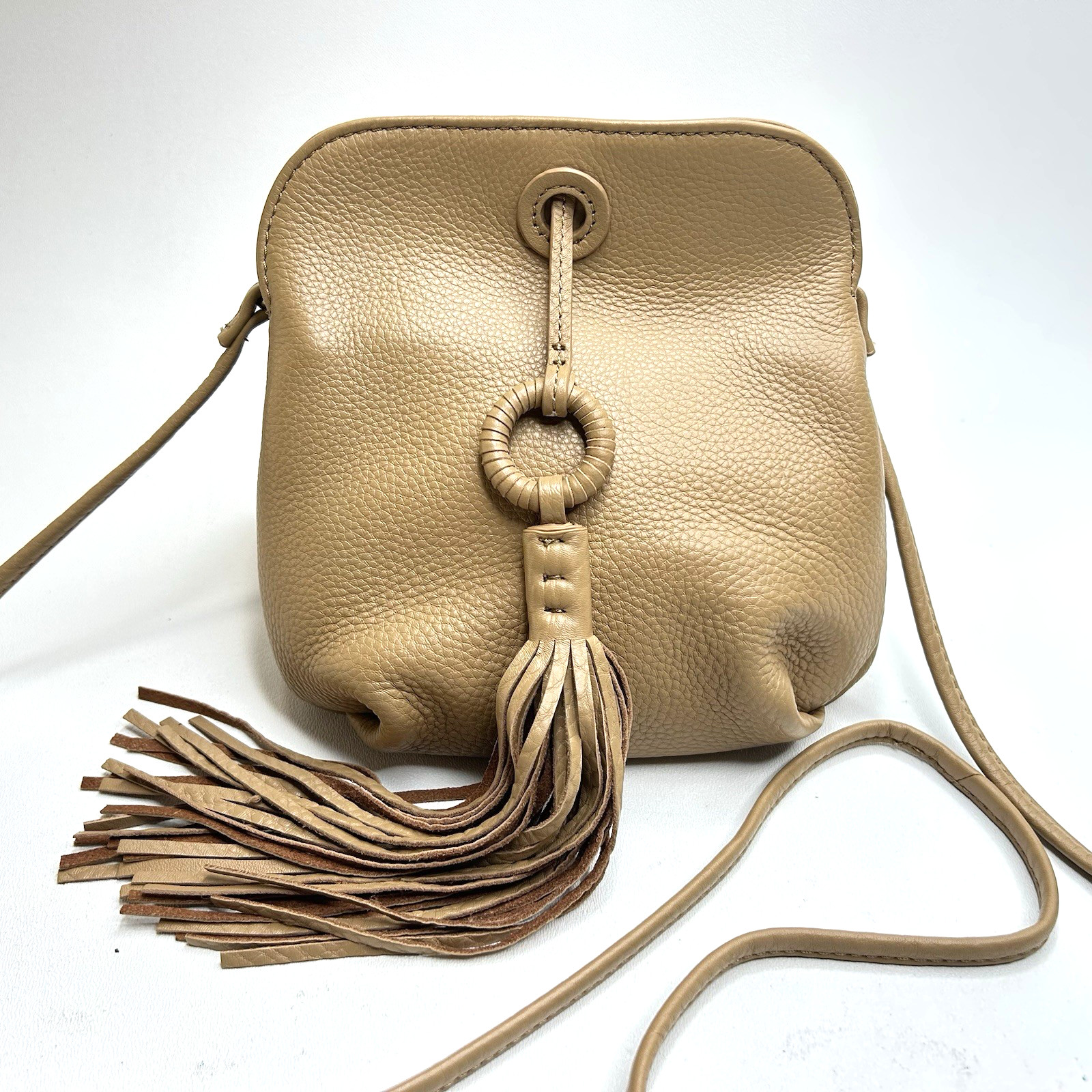 HOBO INTERNATIONAL Birdy Crossbody Caramel Leather POUCH SHAPE w/TASSEL Bag