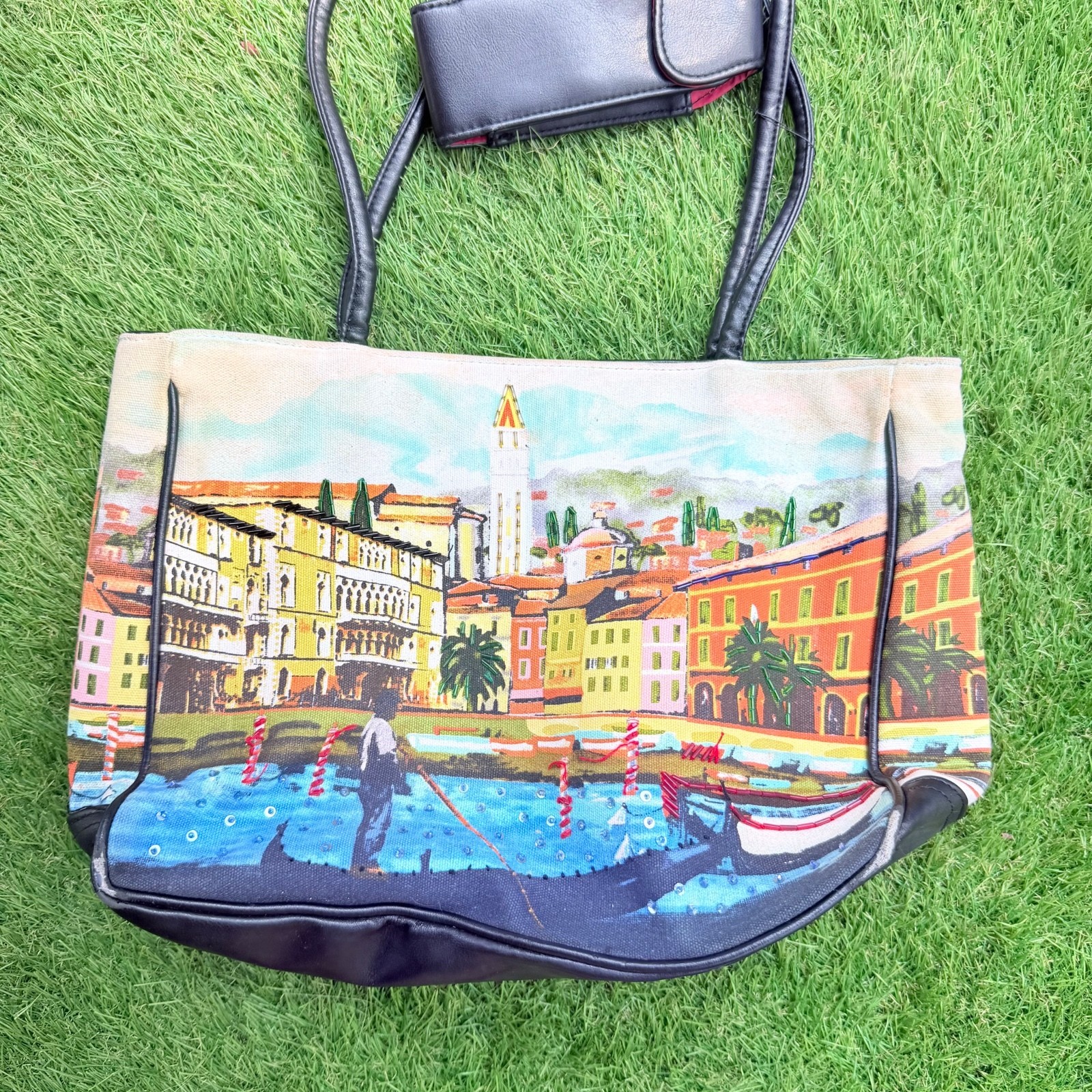 Y2K Vintage Venice Italy Gondola water canal scenic print design tote bag