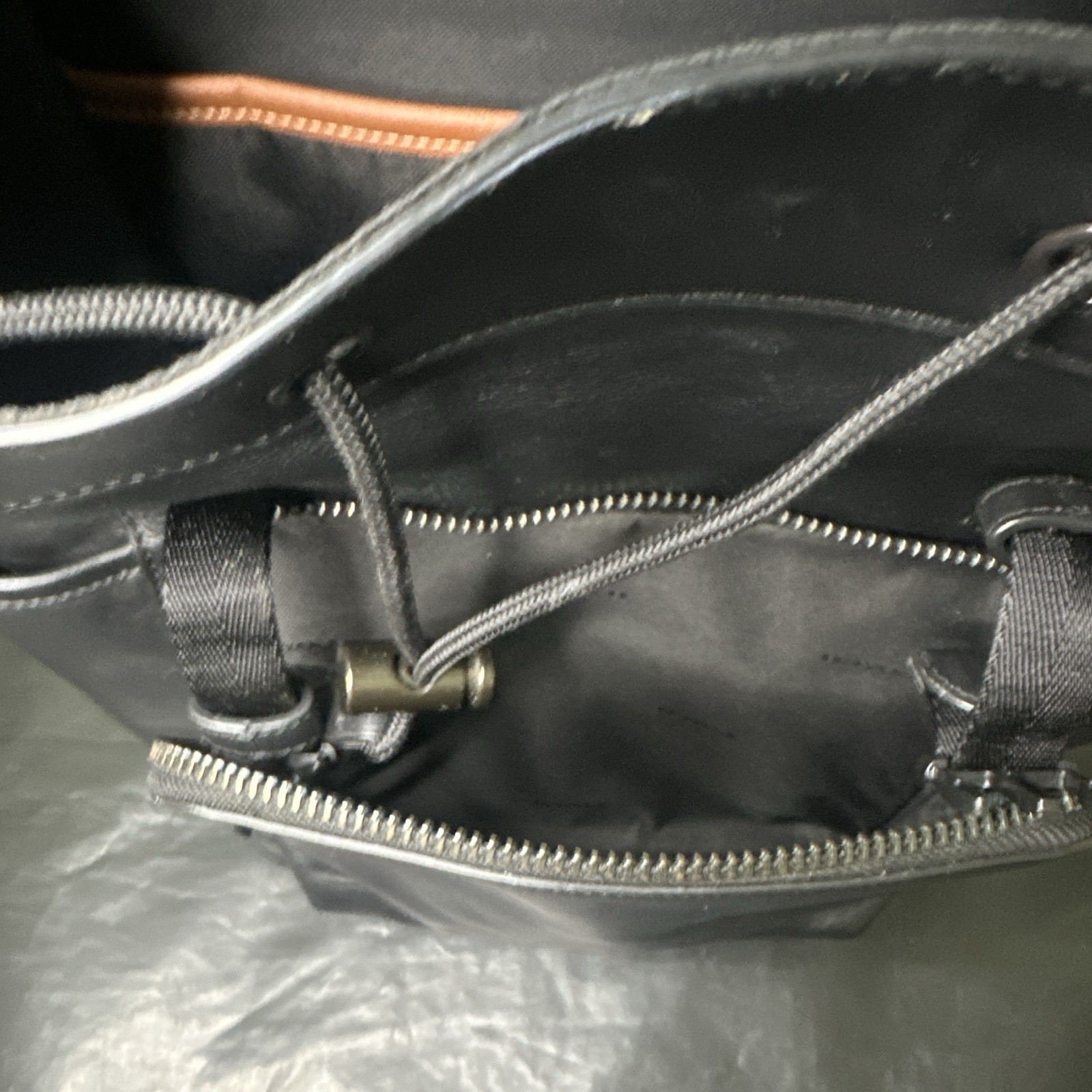 Coach Black Drawstring Zip Backpack w/ Inner Pockets, Lined, Silver Hardware