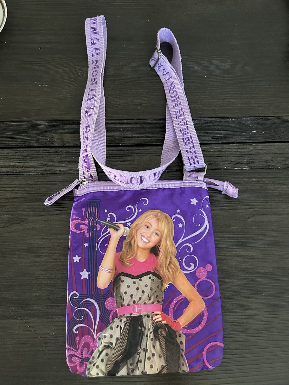 Hannah Montana Purple Graphic Print Small Crossbody Bag Zip Adjustable Strap