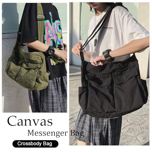 KlaOYer Canvas Messenger Bag Large Hobo Crossbody Shoulder Tote Bag