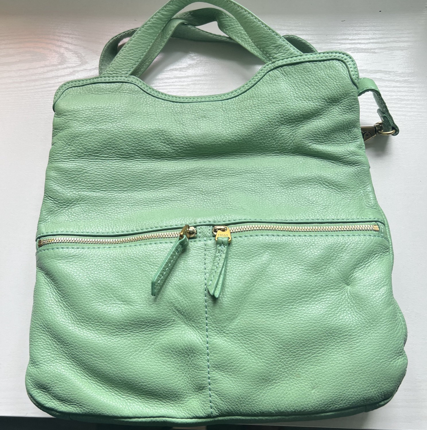 Fossil Erin Tote Winter Green Pebbled Leather Shoulder Bag Tags Dust Bag NWOT