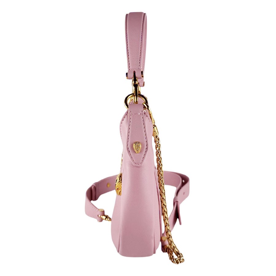 Auth BVLGARI Serpenti Ellipse 2-Way Shoulder Bag Light Pink/Gold Leather z10531